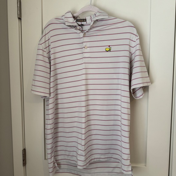 Peter Millar Summer Comfort Mens Medium Striped Golf Polo Shirt Masters Logo